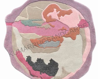 Pink Shaped Round Modern Hand tufted Rug, Cut Pile Rug, Multi color Wool Round Rug, Home Decor Round Rug, Area Rug 3x3,4x4,5x5,6x6,7x7.
