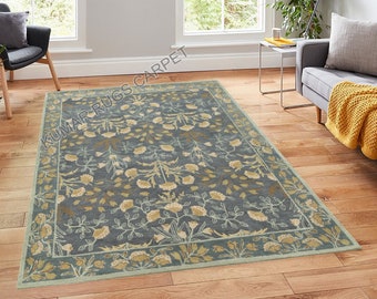 Persian hand tufted rug. Blue Area Rug.Ready Stock 8x10 feet.Floral Rug. Anime Rugs, Kids rugs,Vintage rugs, teddy bear Rugs,Luxury rugs,