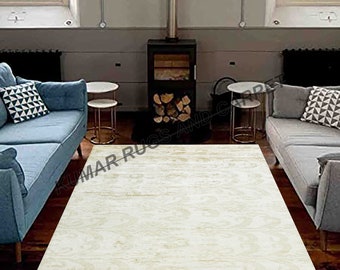 6x9Hand knotted Rug, Area Rug, Modern Geometric Inspired Hand made Wool and Viscose carpet Rug , Handmade Rug 18227