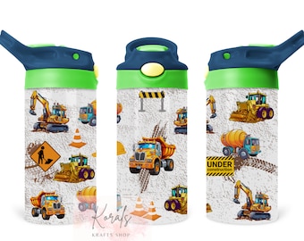 construction sippy, backhoe sippy, diggers, construction equipment, kids sippy, kids 12 oz, kids gift, kids flip, kids water bottle