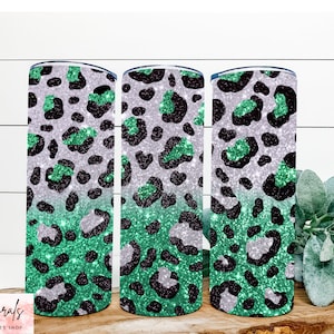 white emerald green ombre, white ombre, green ombre, white green tumbler, green tumbler, white tumbler, leopard tumbler, leopard print