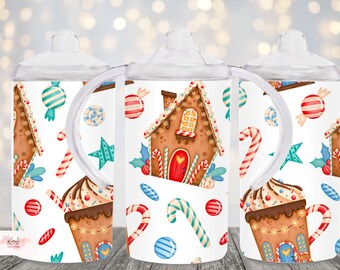 candy cane tumbler, gingerbread house, kids sippy cup, kids gift, Christmas tumbler, Christmas gift, gingerbread tumbler, mints tumbler