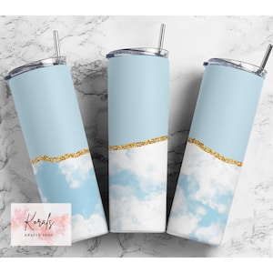 light blue clouds, light blue tumbler, sky tumbler, clouds tumbler, sister gift, friend gift, mom gift, travel mug, coffee mug