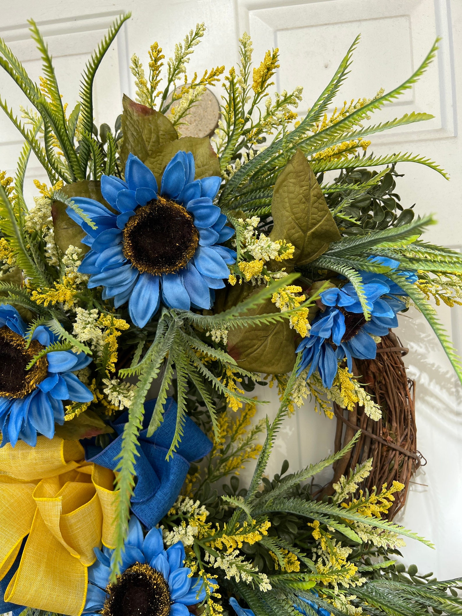 Spring or Summer Blue and Yellow Sunflower Wreath With Grass - Etsy
