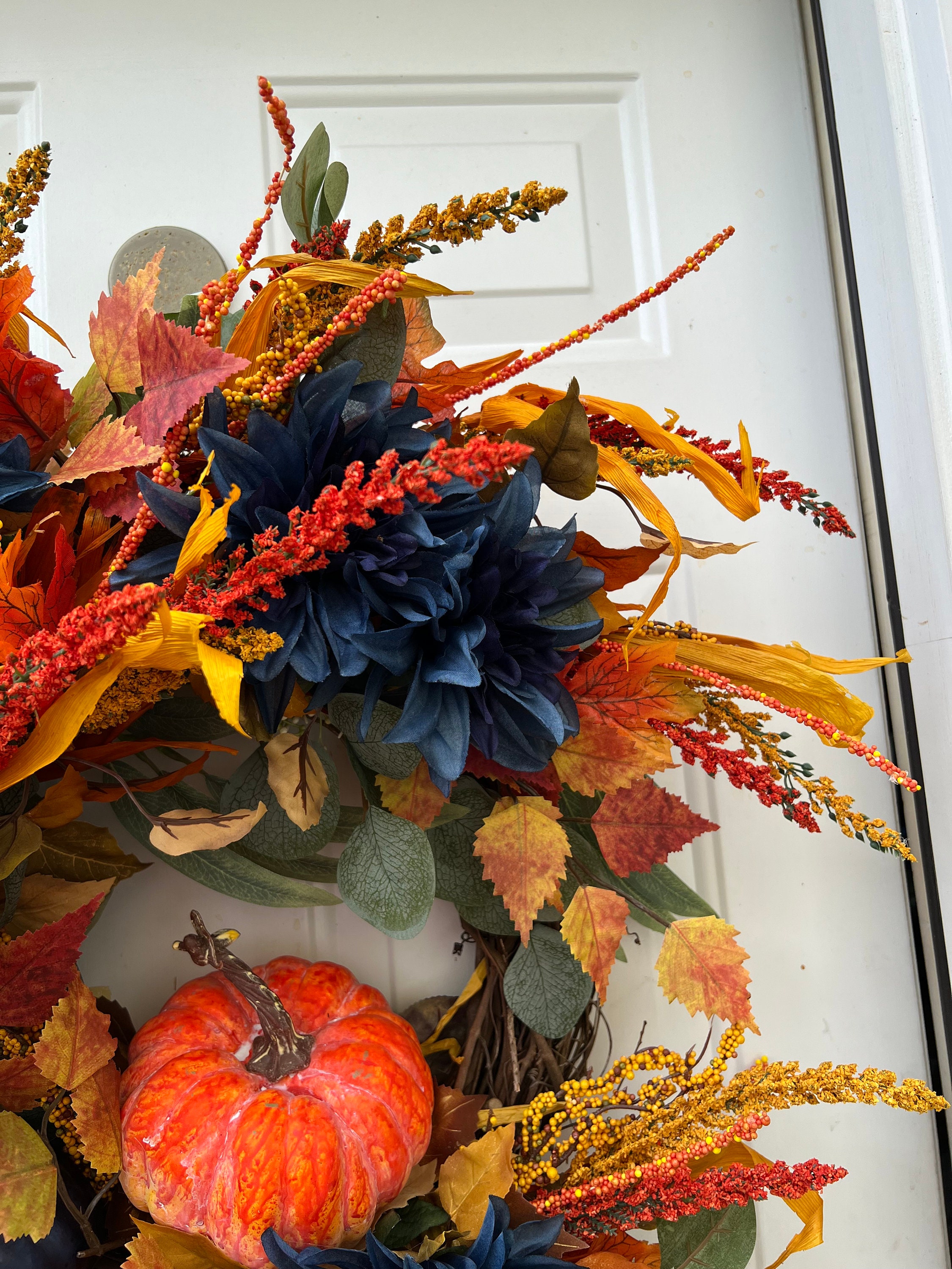 Fall Front Door Wreaths. Made With Blue and Orange Pumpkins - Etsy
