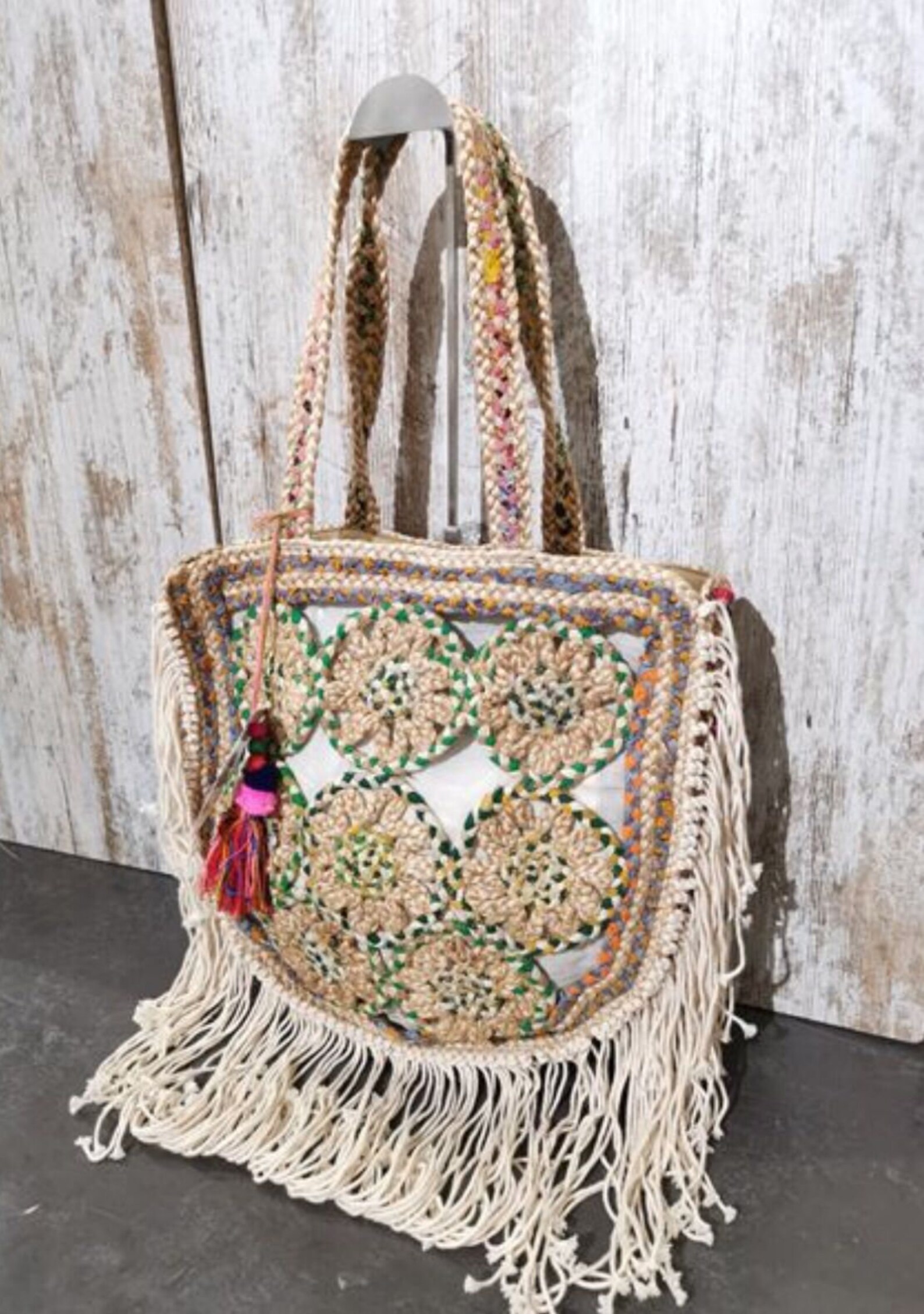 Indian handmade multicolor jute tote bag cotton jute bag Etsy