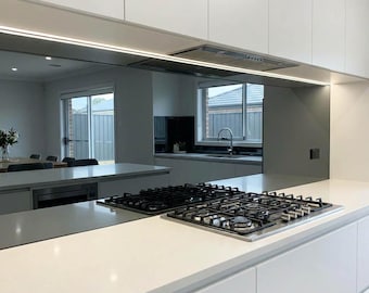 Grey Toughened Mirror Glass Splashback | Custom Kitchen Splashback | Modern Mirror Backsplash | Heat Resistant Glass Panel