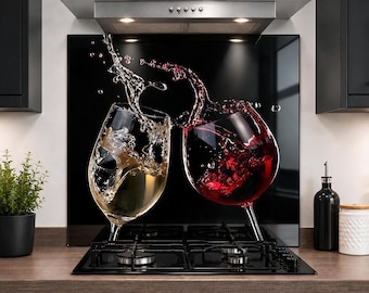 Kitchen Glass Splashback Toughened Cooker Panel Any Size Two Wine Splash Design 2074