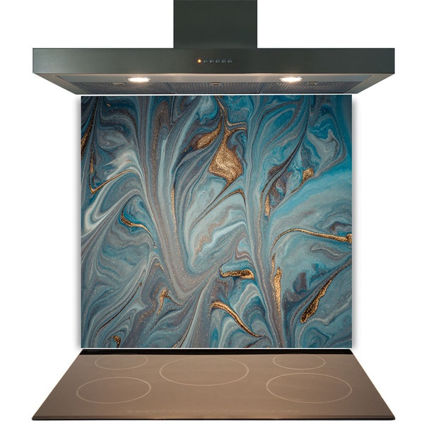 Kitchen Glass Splashback Toughened Tile Cooker Panel Any Size Blue Deluxe
