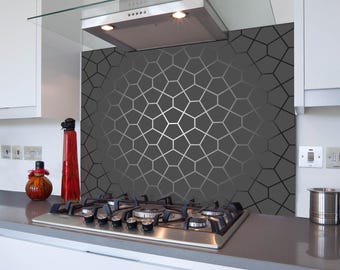 Kitchen Glass Splashback Toughened Tile Cooker Panel Any Size Silver Geometric