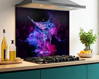 Protector contra salpicaduras de cocina de vidrio impreso / Vidrio templado resistente al calor de 6 mm / Diseño n.° 2113