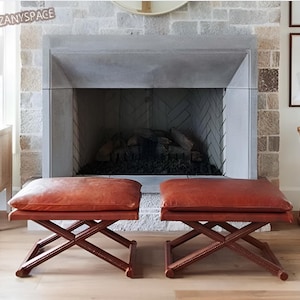 FREE SHIPPING Handmade  Leather 02 Stools Hassock  Ottoman stools solid wood Amazing Quality  benches