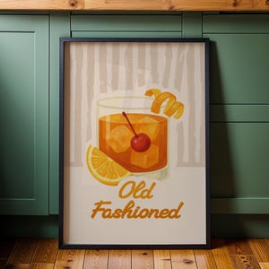 Ouderwetse cocktailkunstdruk - poster klassieke whiskydrank, tijdloos cocktaildecor, barkunst aan de muur, ouderwets cadeau, vintage artwork