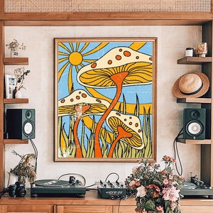 Mushroom Decor, Mushroom Art, 70s Wall Art, Groovy Poster Print, Retro 70s Home Decor, Bedroom Wall Art, Boho Prints, Bohemian Wall Art, 60s