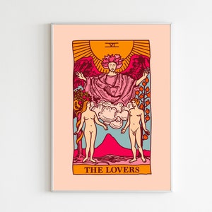 De Geliefden, Retro Tarot Kaart, Jaren 70 Wall Art, Tarot Kaart, The Lovers Tarot Print, 60s Wall Art, Tarot Kaart Poster, Vintage Poster, Retro decor