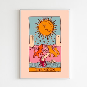 Retro Tarot Karte, Mond Wandkunst, Tarot Karte Poster, Der Mond, Tarot Karten, Vintage Poster, Retro Dekor, 70er Jahre Wandkunst, Der Mond Tarot Print