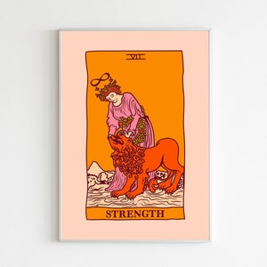 Kraft Tarot Karte Kunstdruck, Retro Tarot Karte, 70er Jahre Wandkunst, Tarot Karte, Stärke Tarot Druck, Tarot Poster, Vintage Poster, Retro Dekor