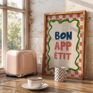 Bon Appetit Poster, Mid Century Typography Print, French Quote Poster, Black and White Kitchen Wall Art, kitchen Decor, Kitchen PRINTABLE