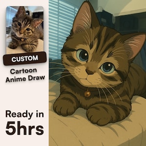 SAME DAY DELIVERY Custom Anime Style Pet, Digital Pet Portrait, Custom Pet Portrait, Pet Portrait From Photo, Anime Pet Portrait, Cat, Dog