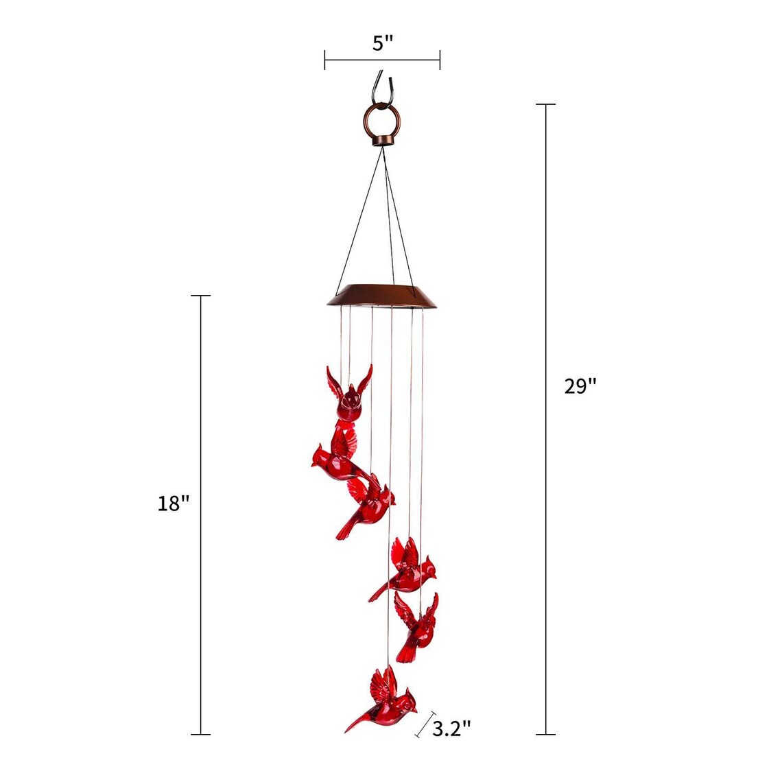 Solar Power Cardinal Red Bird Wind Chime Waterproof Outdoor Etsy