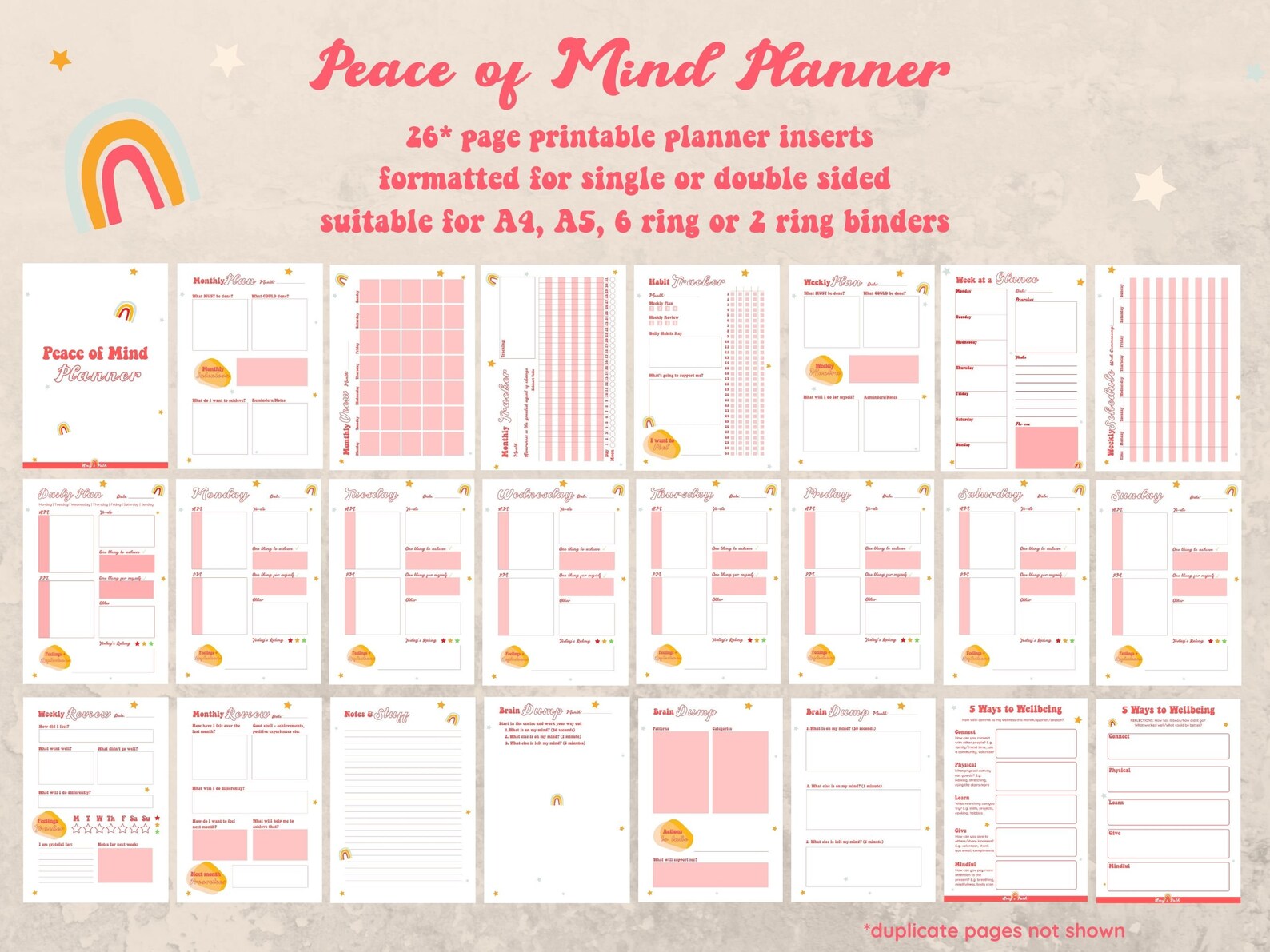 Peace of Mind Planner / Monthly Printable Pages / Filofax Inserts - Etsy UK