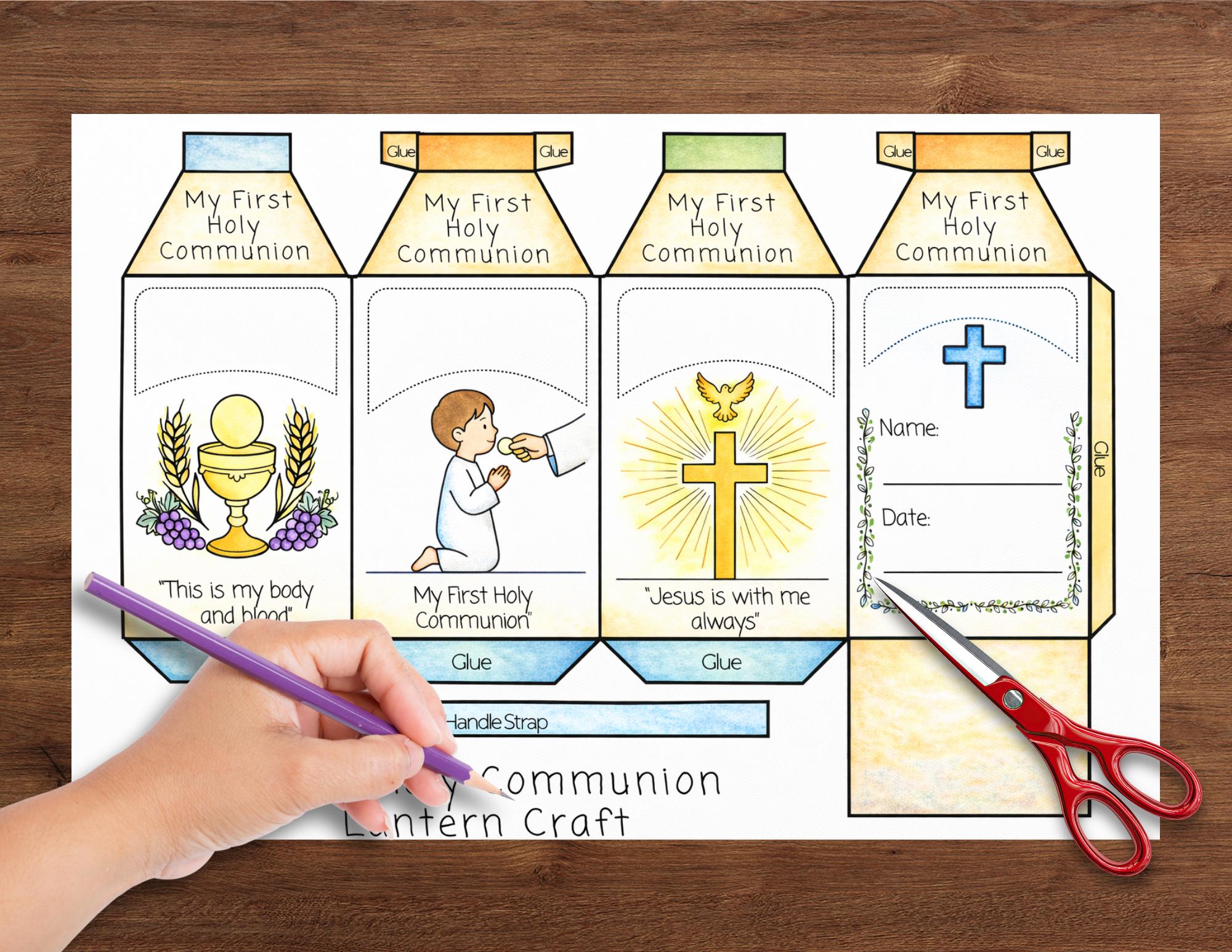 First Holy Communion Lantern Craft Printable Boy and Girl Christian ...