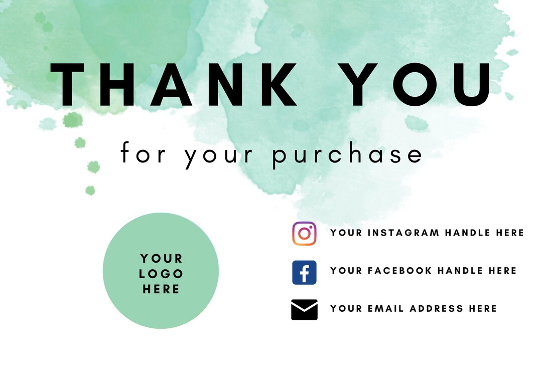 Thank You for Your Purchase - Digital Template (canva) - Green - Etsy