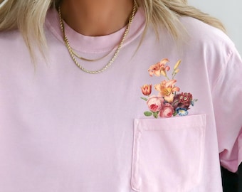 Vintage Floral Pocket Comfort Colors Shirt: Boho Garden Tee