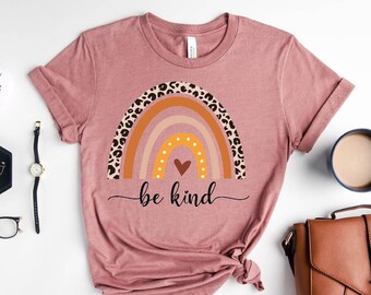 Be Kind Rainbow Shirt: Leopard Print Inspirational Tee