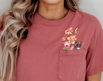 Vintage Floral Pocket Comfort Colors Shirt: Boho Garden Tee