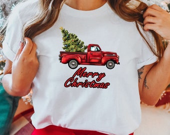 Womens red truck christmas shirt Clearance