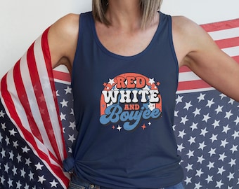 Red White And Bounce Racer back Tank Top, Patriotic Racer back Tank, 4th Of July Tank, Independence Day Tank,Red and white  Racer back