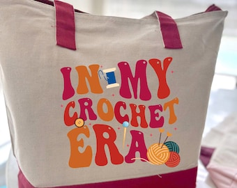 In My Crochet Era tote, Funny Crochet canvas bag, Crochet Lover gift, Crafter Mom tote for Women, Gift for Knitting Lover