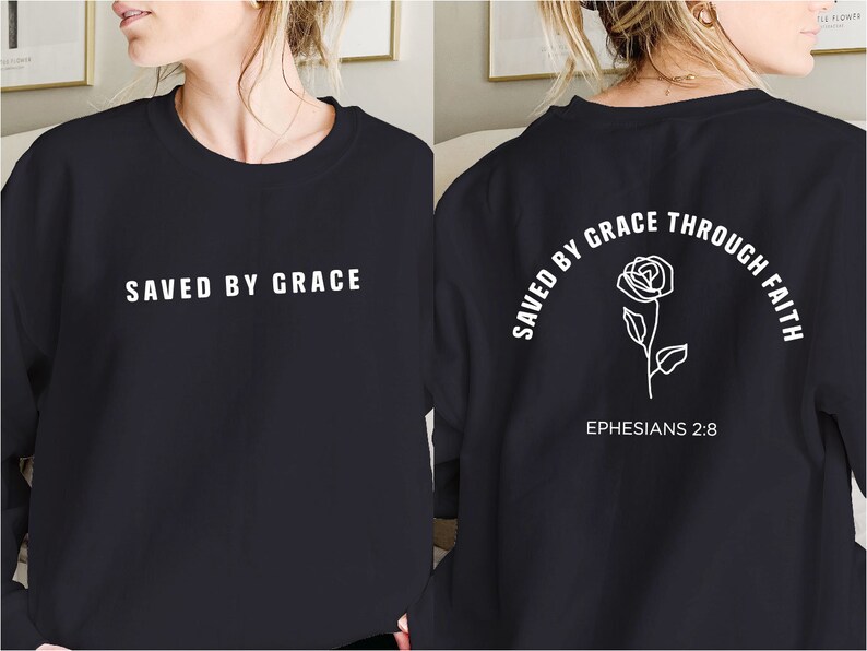 Saved by Grace Sweatshirt: Christian Crewneck with Rose image 3