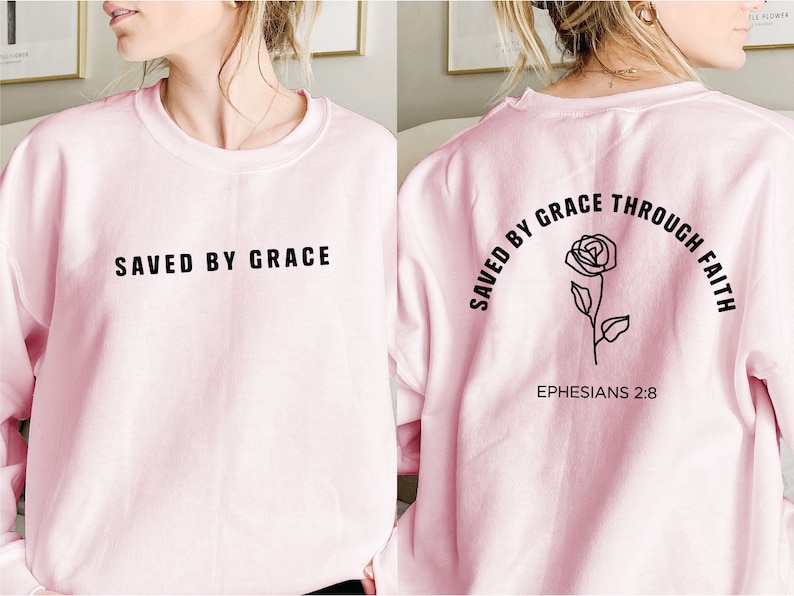 Saved by Grace Sweatshirt: Christian Crewneck with Rose image 2