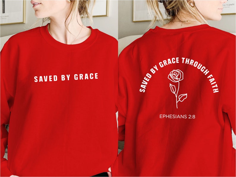 Saved by Grace Sweatshirt: Christian Crewneck with Rose image 4