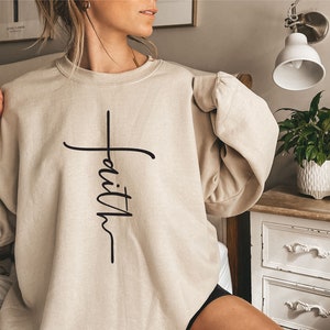 Faith Sweatshirt, Faith Gift, Christian Sweatshirt, Faith Cross Sweatshirt, Christian Gift, Love and Grace Shirt, Vertical Cross Sweatshirt