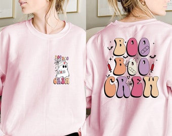 Boo Crew Nurse Sweatshirt,Two Sided Nurse Halloween Sweatshirt, Halloween Sweatshirt, Nurse Life Sweatshirt, Funny Ghost Nurse Sweatshirt