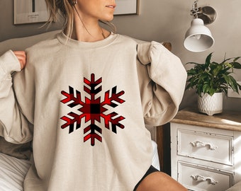 Buffalo Plaid Snowflake Sweatshirt: Unisex Holiday Style