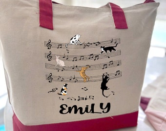 Personalized Music Gift, Name Music Class Bag, Music Teacher Gift tote Bag, Custom Musician Bag, Music School Gift, Musician Canvas Tote Bag