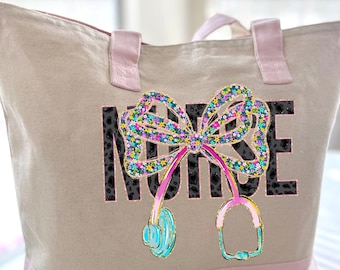 Personalized Nurse Zipper Tote Bag, Custom Nurse Hospital Bag, Nurse Appreciation Gift, Canvas Registered Nurse Tote, Nursing Student Gift,
