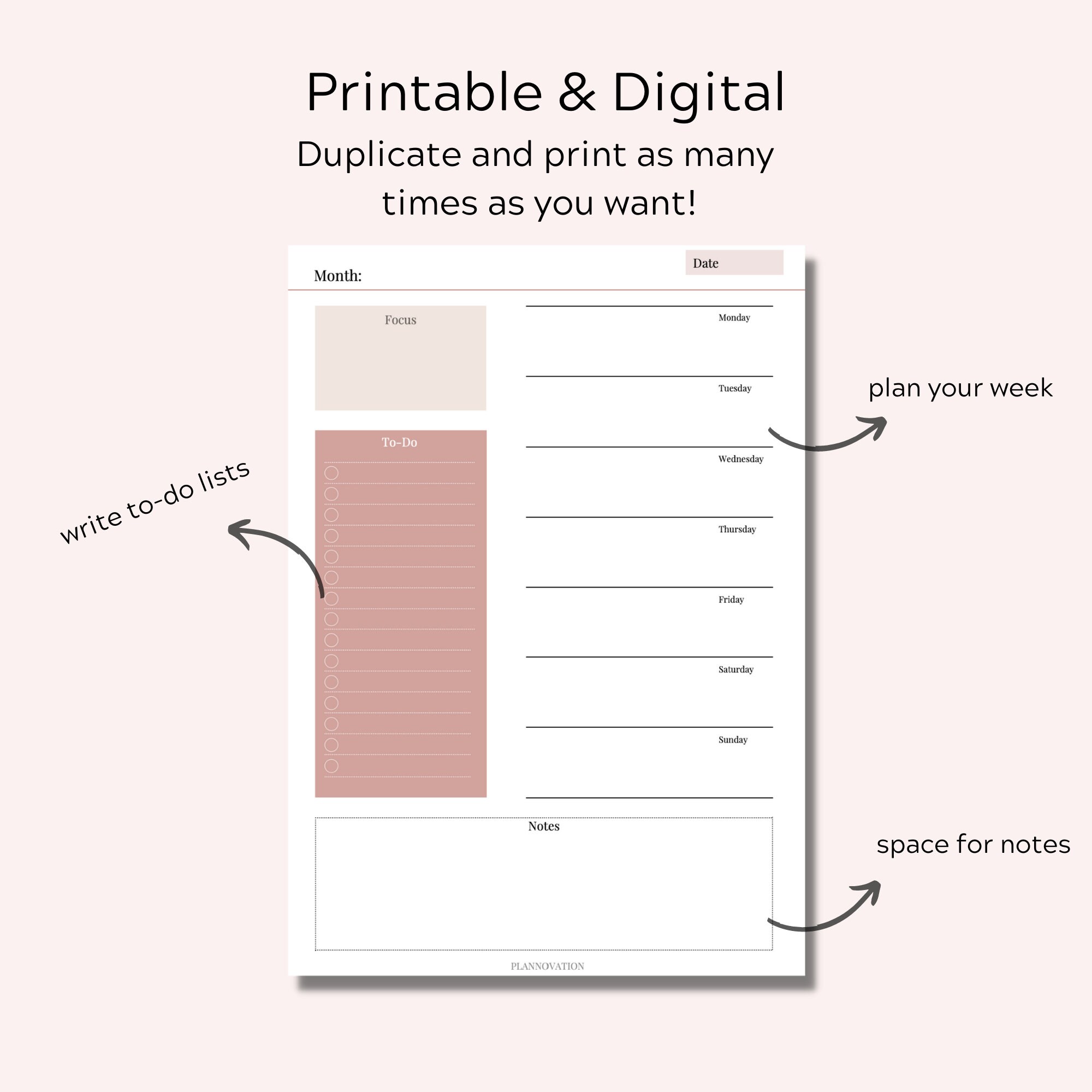 undated weekly planner printable planner pages digital etsy