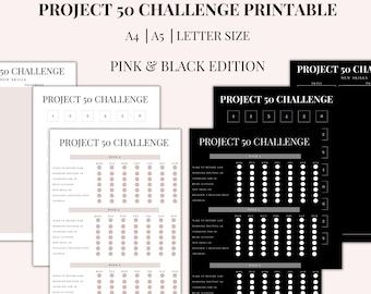 Project 50 Challenge Tracker | Fitness & Health Planner | Challenge Tracker Afdrukbare | Instant download | PDF-| A4 | A5 | Letterformaat