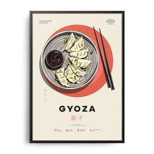 GYOZA Poster, Midcentury Gyoza Print, Food Wall Art, Food Recipe Wall Decor, Retro Food Poster, Kitchen Decor, World Cuisine Poster, Gift