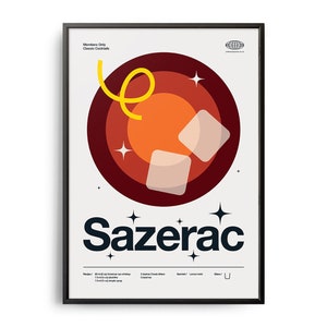 Midcentury Sazerac Cocktail Poster, Sazerac Cocktail Druck, Cocktail Küchenkunst, Sazerac Cocktail Rezept Poster, Sazerac Cocktail Geschenk Art