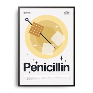 Midcentury Penicillin Cocktail Poster, Penicillin Cocktail Druck, Cocktail Küchenkunst, Cocktailrezept Poster, Cocktail Geschenk Kunst Poster