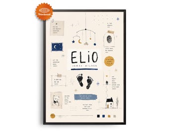 PERSONALIZED Newborn Baby Poster | Hand Drawn Birth Announcement | Custom Baby Keepsake | New Baby Gift | Nursery Wall Art