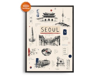SEOUL-Reiseposter | Handgezeichnete Illustration | Stadtbild | Wanddekoration für Reisende | Wohnaccessoires | Geschenk für Reisende