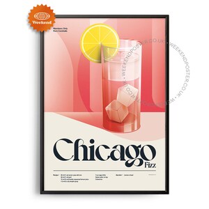 Poster del cocktail Chicago Fizz di metà secolo, stampa del cocktail Chicago Fizz, arte della cucina per cocktail, poster di ricette per cocktail, arte regalo per cocktail, retrò