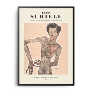 Egon Schiele Nude Self Portrait, Grimacing Mid-century Art Poster